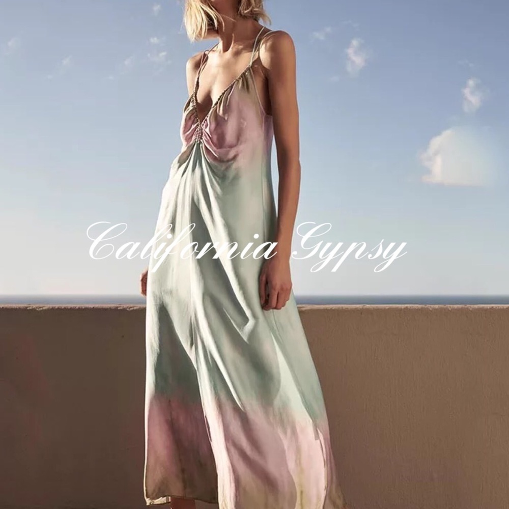 LAST ONE Ombré Tie Dye Chiffon Midi Dress - Picture 4 of 16